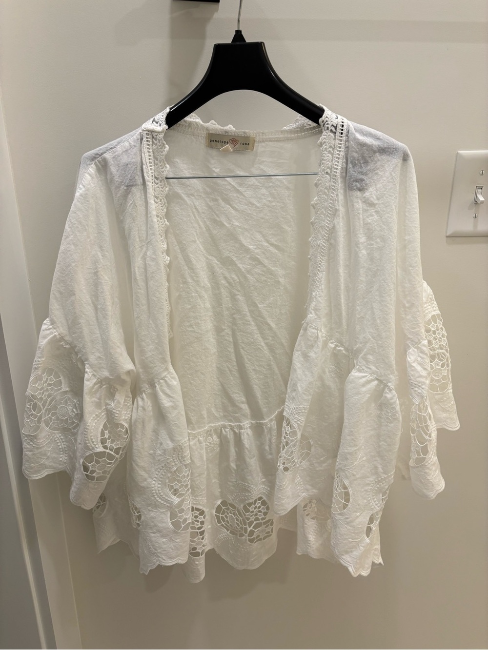 White Crochet-Trim Open Front Cardigan by Penelope Rose
